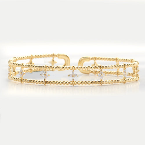 14KY 0.70CTW DIAMOND BANGLE - 2 BEADED ROWS