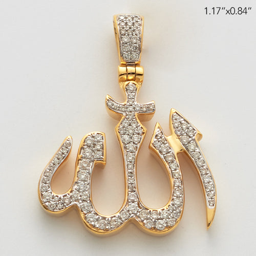 14KY 0.50CTW DIAMOND 'ALLAH' PENDANT - 3.5MM THICK