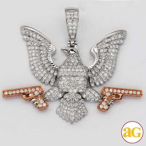 14KW+R 4.25CTW DIAMOND 'EAGLE WITH GUNS' PENDANT
