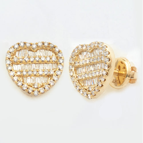 10KY 1.00CTW DIAMOND BAGUETTE HEART EARRINGS