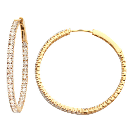 14KY 1.40CTW DIAMOND SINGLE ROW HOOP EARRINGS