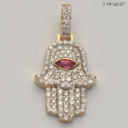 10KY 1.00CTW DIAMOND HAMZA PENDANT WITH RED