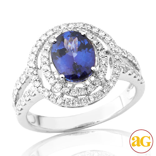 14KW 0.75CTW DIAMOND RING WITH 2.15CT OVAL TANZANI
