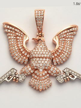 14KR+W 4.25CTW DIAMOND 'EAGLE WITH GUNS' PENDANT