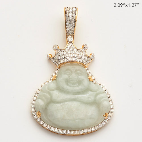 10KY 1.65CTW DIAMOND KING BUDDHA JADE PENDANT