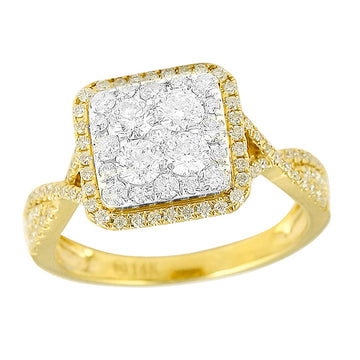 14KY 1.00CTW DIAMOND SQUARE CLUSTER RING