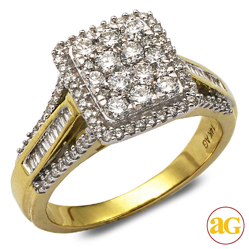 14KY 1.00CTW DIAMOND RECTANGLE CLUSTER RING WITH