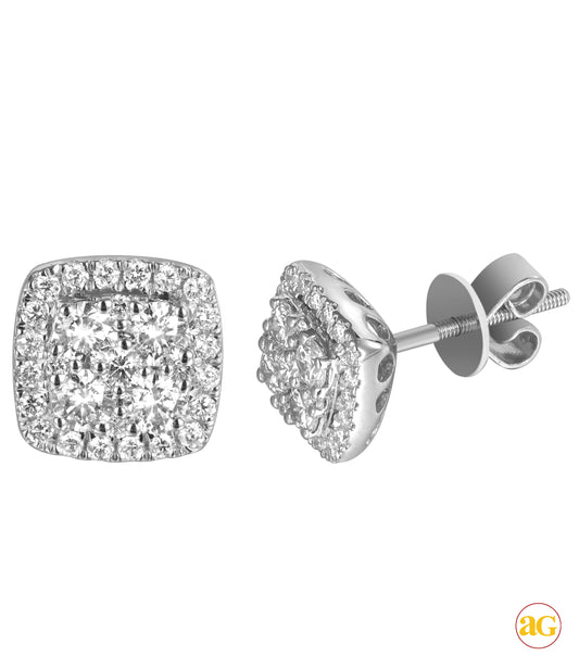 14KW 1.00CTW DIAMOND SQUARE SHAPED CLUSTER EARRING