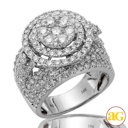 14KW 4.00CTW DIAMOND ROUND CLUSTER RING WITH DOUBL