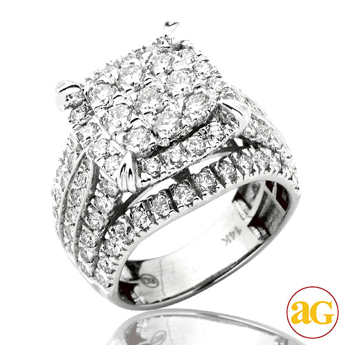 14KW 3.10CTW DIAMOND SQUARE CLUSTER RING - 4 PRONG