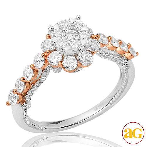 14KW+R 1.75CTW DIAMOND TWO TONE CLUSTER RING WITH