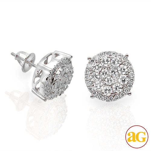 14KW 2.00CTW DIAMOND ROUND CLUSTER EARRINGS WITH H