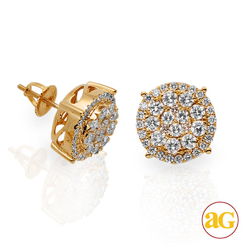 14KY 2.00CTW DIAMOND ROUND CLUSTER EARRINGS WITH H