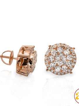 14KR 1.50CTW DIAMOND ROUND CLUSTER EARRINGS WITH