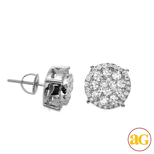 14KW 1.50CTW DIAMOND ROUND CLUSTER EARRINGS WITH