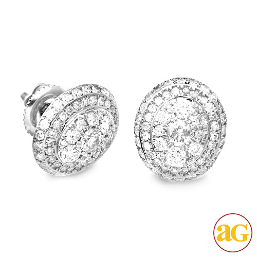 14KW 1.00CTW DIAMOND ROUND DOME CLUSTER EARRING ST