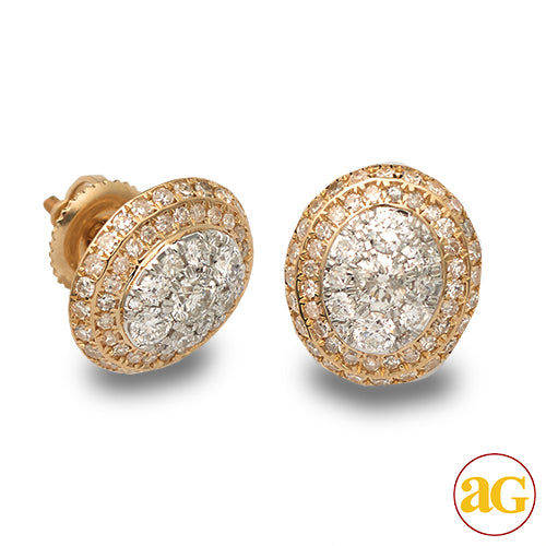 14KY 1.00CTW DIAMOND ROUND DOME CLUSTER EARRING ST