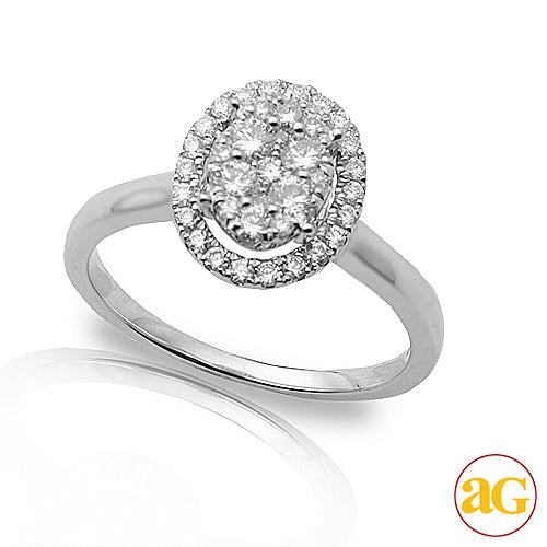 14KW 0.55CTW DIAMOND OVAL CLUSTER RING WITH HALO