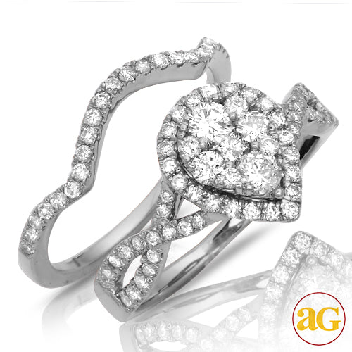 14KW 1.05CTW DIAMOND PEAR CLUSTER RING W/HALO