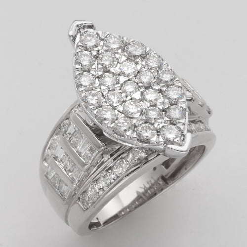 14KW 3.15CTW MARQUISE CLUSTER RING