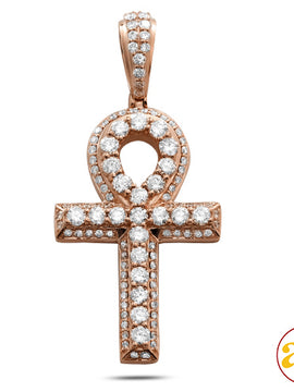 14KR 3.50CTW DIAMOND PRONG SET ANKH CROSS PENDANT