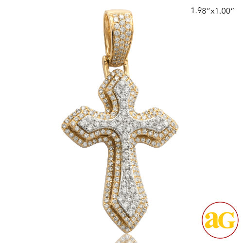 14KY+W 2.10CTW DIAMOND TWO TONE 3-D POINTED CROSS