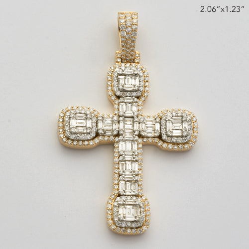 14KY+W 3.00CTW BAGUETTE DIAMOND CROSS WITH SQUARE