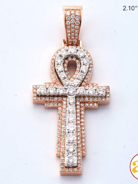 14KR+W 3.00CTW DIAMOND 3-D ANKH CROSS PENDANT