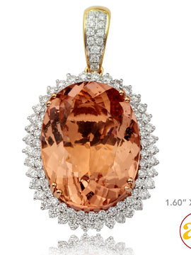 14KR 1.85CTW DIAMOND + MORGANITE PENDANT W/2 ROW B