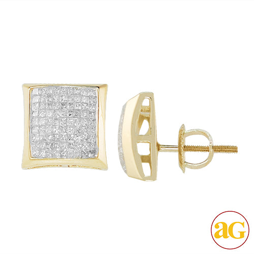 14KY 1.10CTW DIAMOND SQUARE DOME EARRINGS