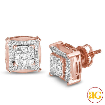10KR 0.50CTW DIAMOND 3-D EARRINGS WITH SQUARE HEAD