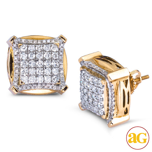 10KY 1.50CTW DIAMOND 3-D EARRINGS WITH SQUARE HEAD