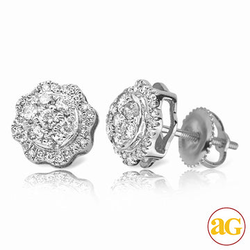 10KW 0.60CTW DIAMOND 3-D ROUND DOME CLUSTER EARRIN