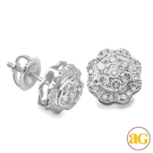 10KW 0.65CTW DIAMOND 3-D ROUND DOME CLUSTER EARRIN