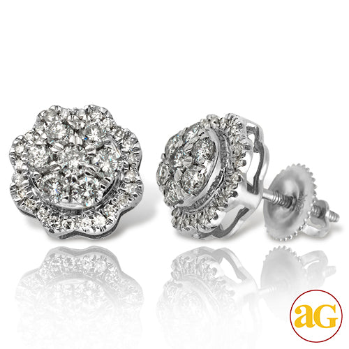 10KW 0.80CTW DIAMOND 3-D ROUND DOME CLUSTER EARRIN