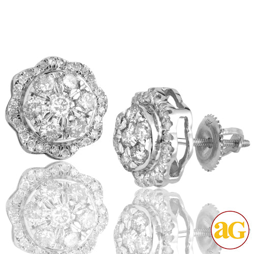 10KW 1.65CTW DIAMOND 3-D ROUND DOME CLUSTER EARRIN