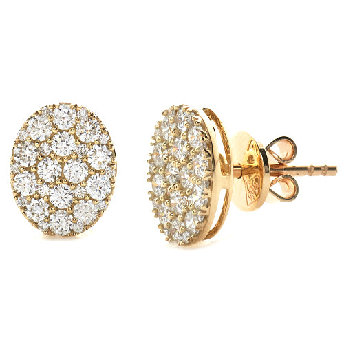 14KY 1.00CTW DIAMOND OVAL CLUSTER EARRING STUDS