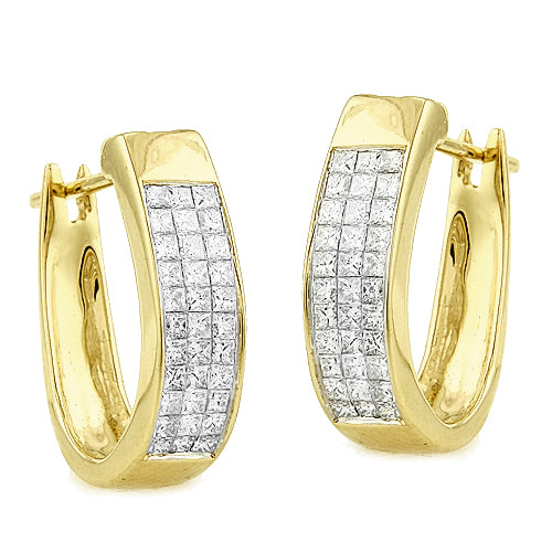 14KY 1.00CTW DIAMOND HOOPS [THREE ROW PRINCESS]