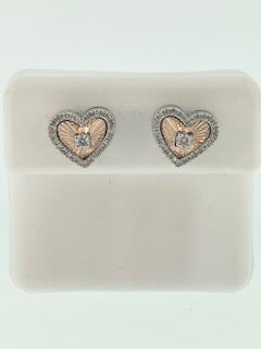 Rose and White Gold Diamond Heart Earrings