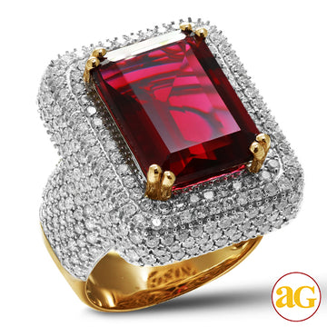 10KY 5.00CTW DIAMOND MENS RING WITH 15.59CT RUBY
