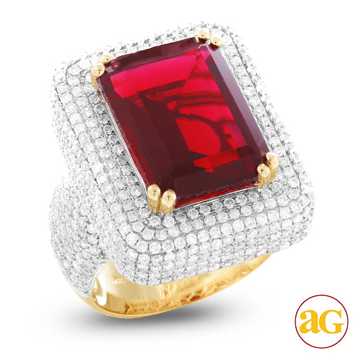 14KY 5.00CTW DIAMOND MENS RING WITH 15.26CT RUBY