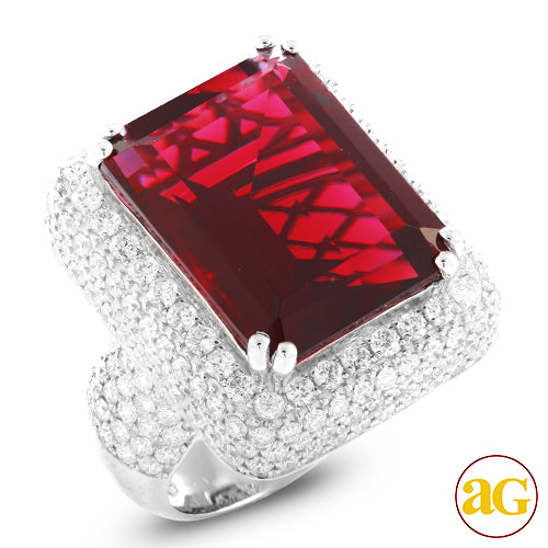 14KW 5.00CTW DIAMOND MENS RING WITH 23.52CT RUBY
