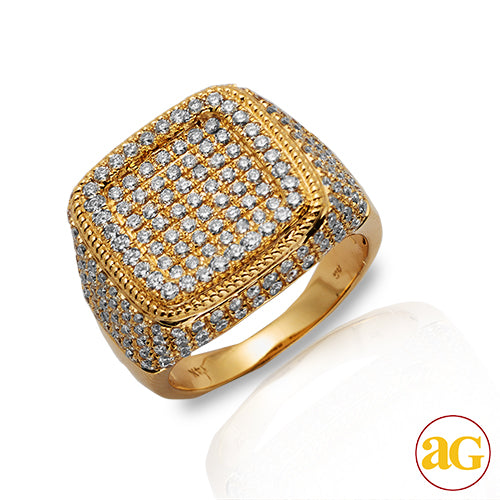 14KY 4.00CTW DIAMOND FLAT SQUARE MENS RING WITH RA