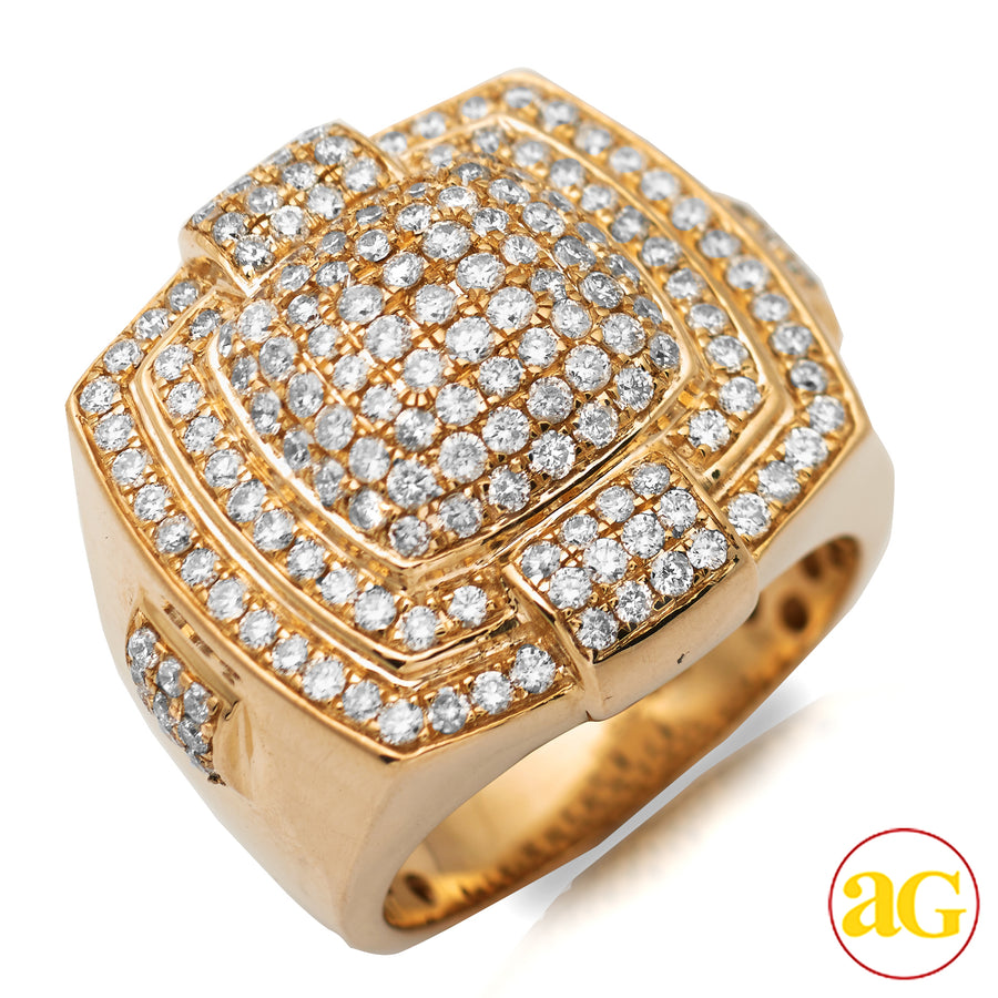 14KY 2.65CTW DIAMOND MENS RING - 3 TIERED ROUNDED