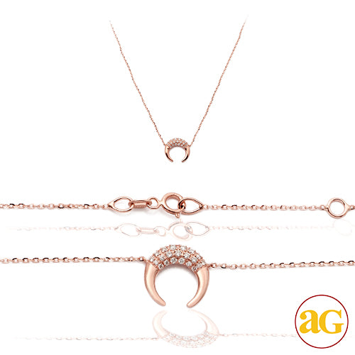 14KR 0.15CTW DIAMOND NECKLACE - FLAT CRESCENT