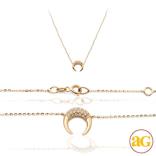 14KY 0.15CTW DIAMOND NECKLACE - FLAT CRESCENT