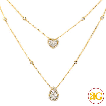 14KY 0.90CTW DIAMOND 2-LAYER NECKLACE - HEART AND
