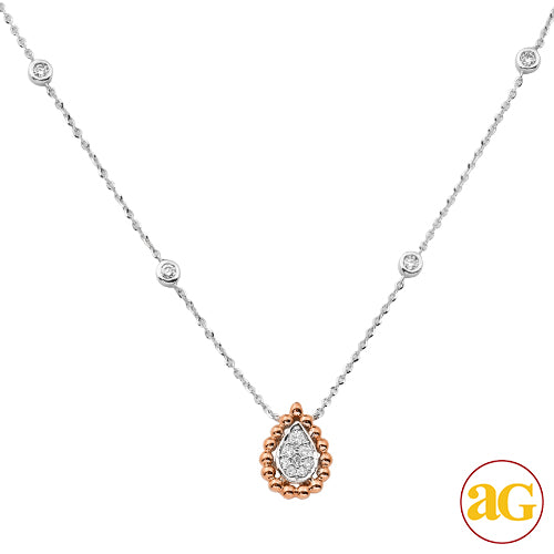 14KW+R 0.25CTW DIAMOND NECKLACE - PEAR CLUSTER WIT