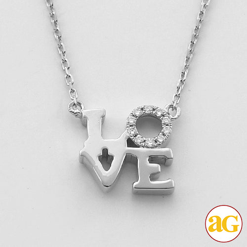 14KW 0.05CTW DIAMOND SQUARE SHAPED &quot;LOVE&quot; NECKLACE