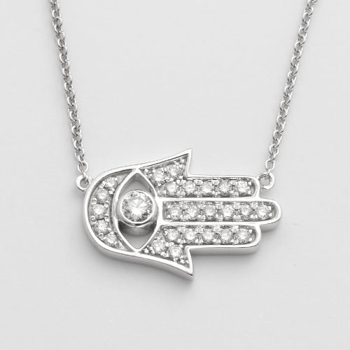 14KW 0.25CTW DIAMOND EVIL EYE - HAMSA NECKLACE